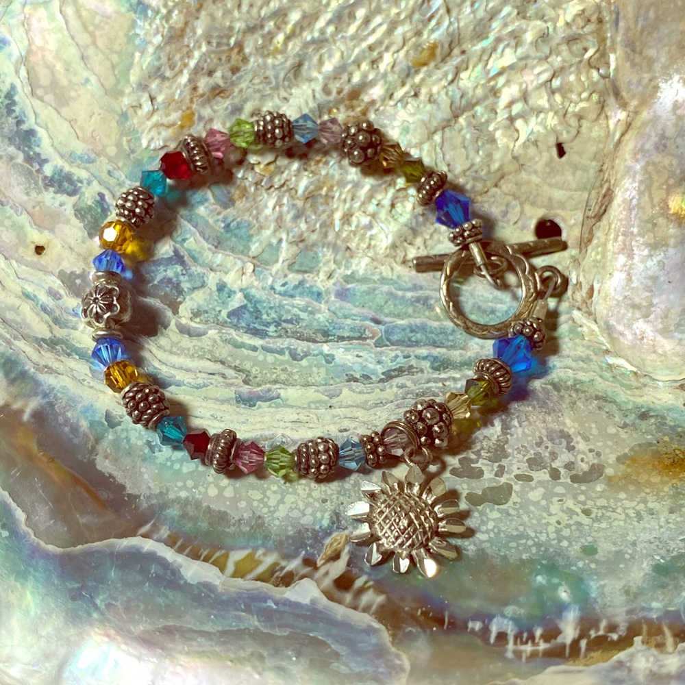 Boho Crystal Sterling Silver and Crystal Bracelet